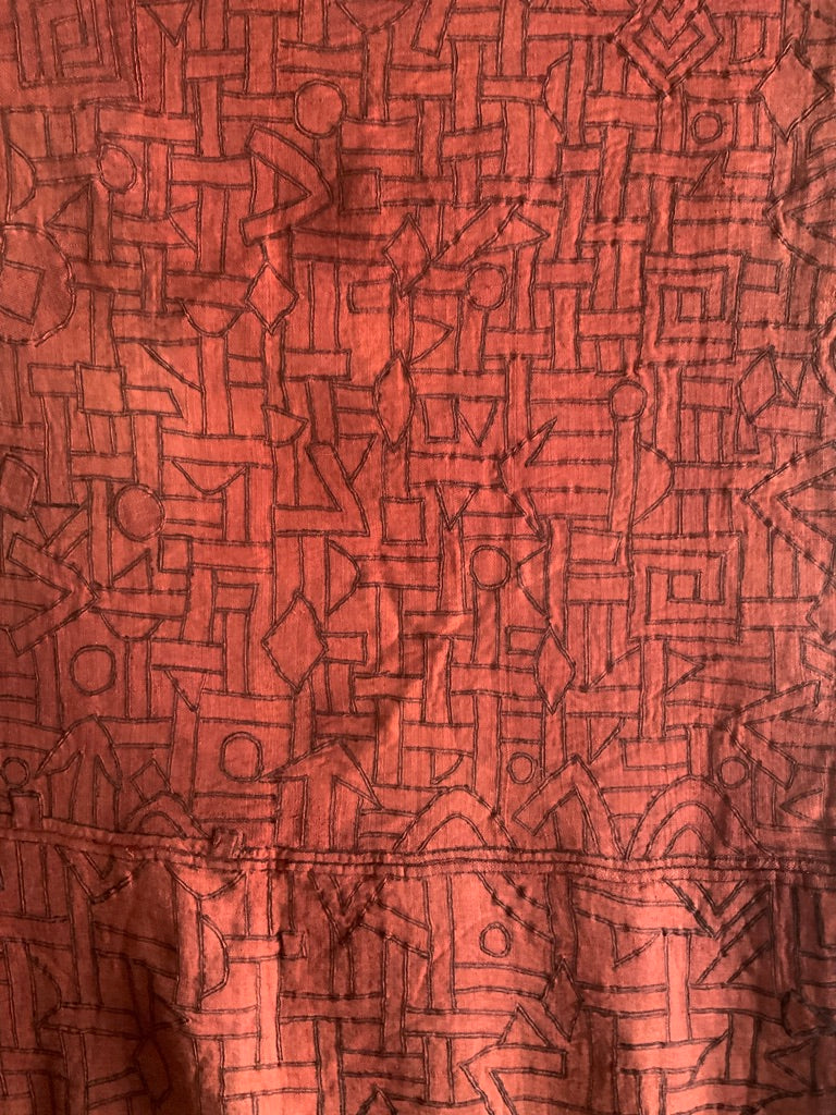 DR Congo vintage ochre red Kuba rafia skirt part (176 x 77cm)