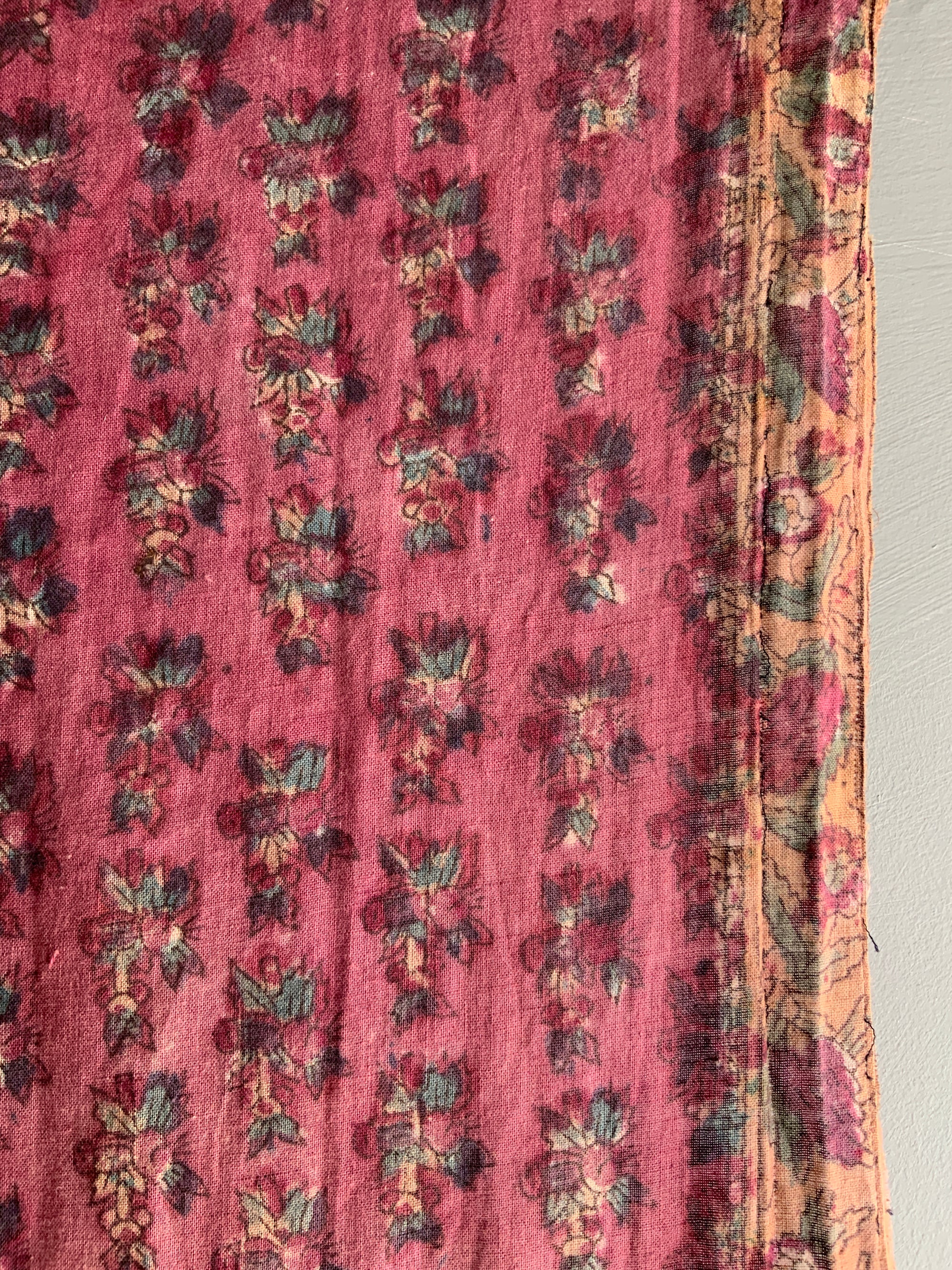 Turkish antique cotton raspberry colour print  (123 x 119cm)