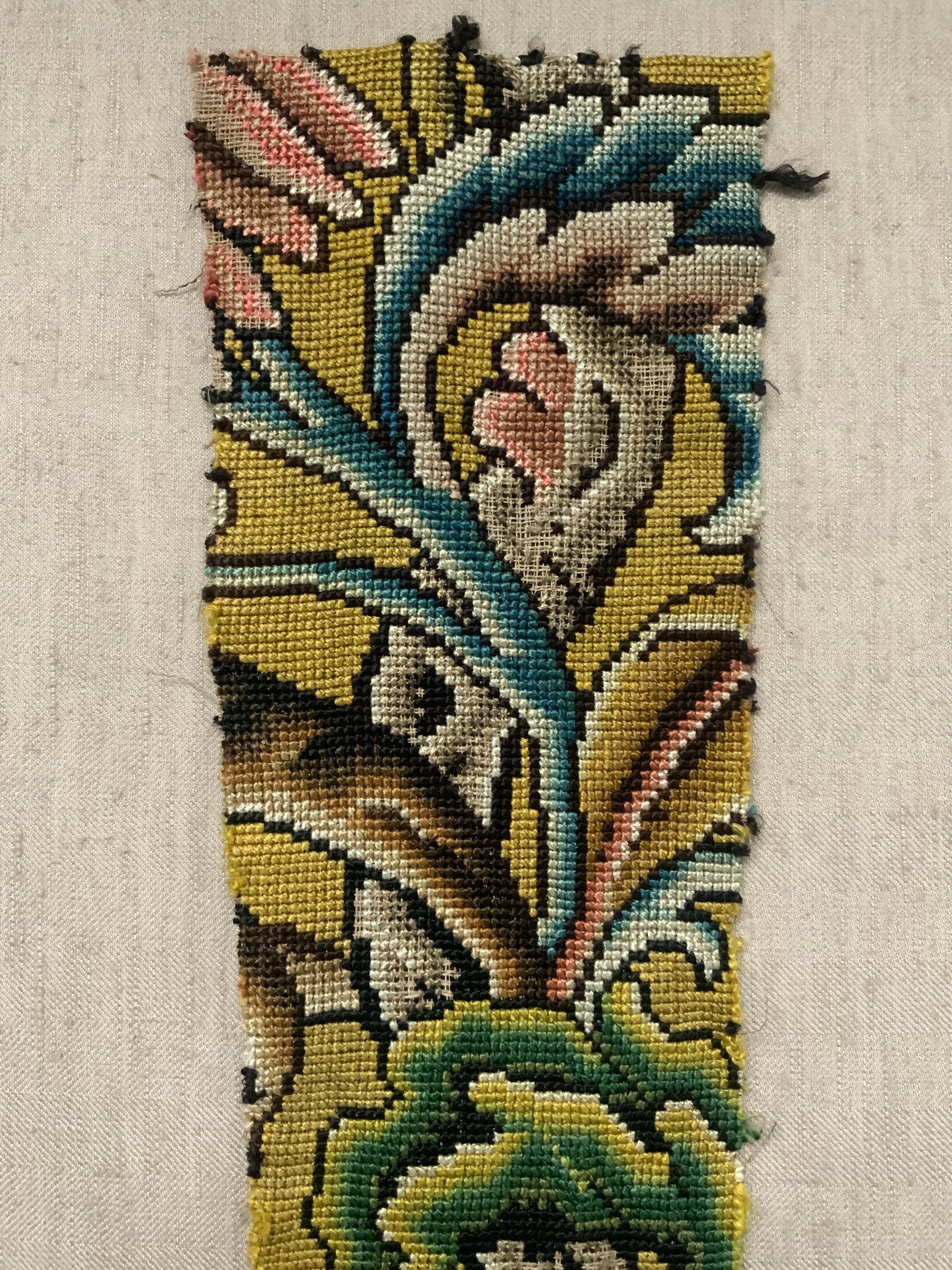 English floss silk needlework fragment (80 x 20cm)