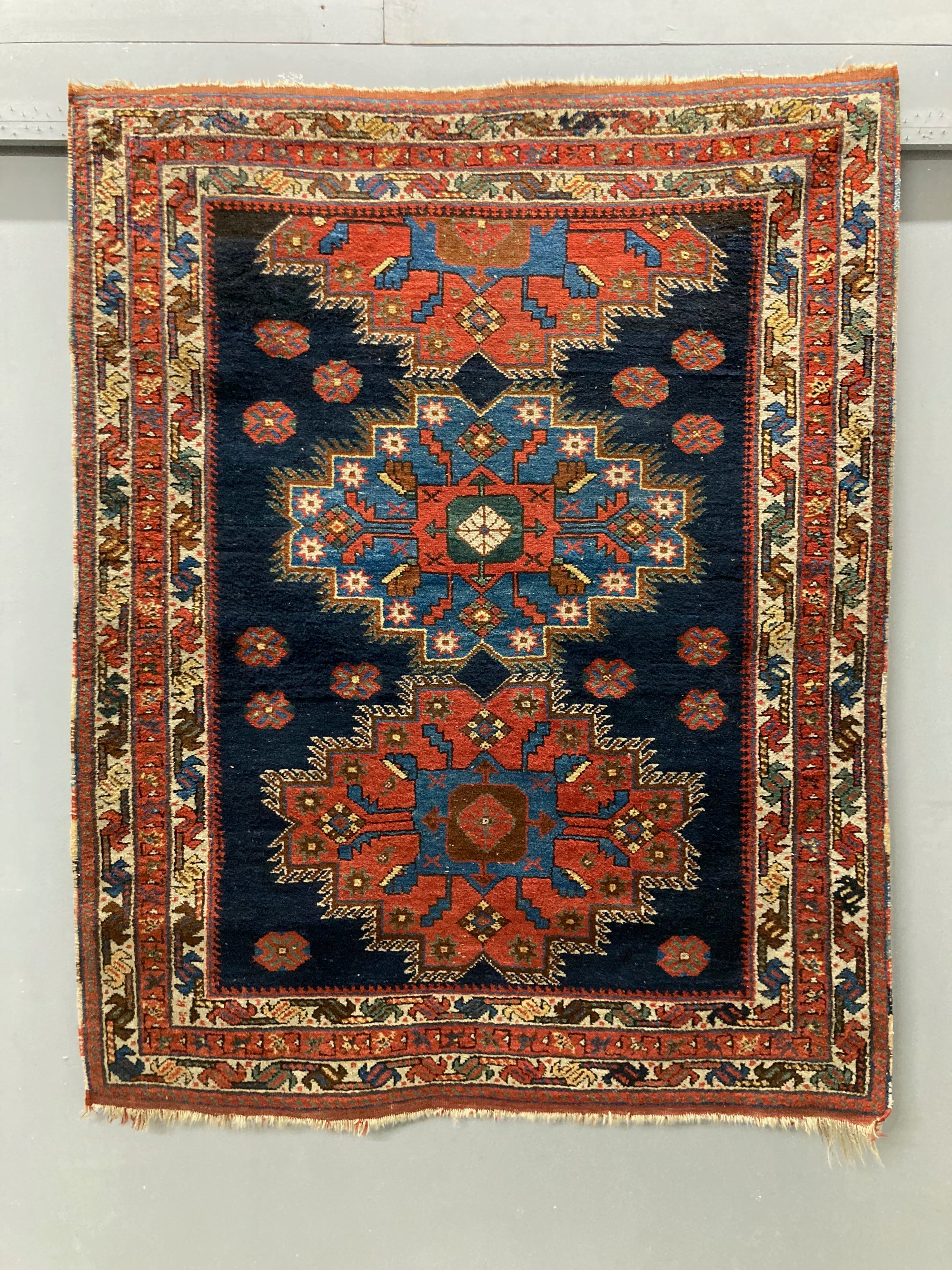 Afshar antique triple medallion rug (169 x 134cm)