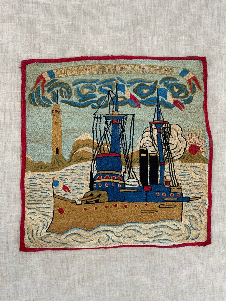 French embroidery of naval ship BURON EDMOND dated 1914-16