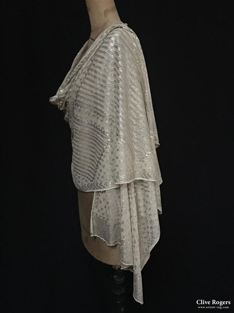 Egyptian Assuit Silvered Metal Wrapped Shawl On Gauze Shawl